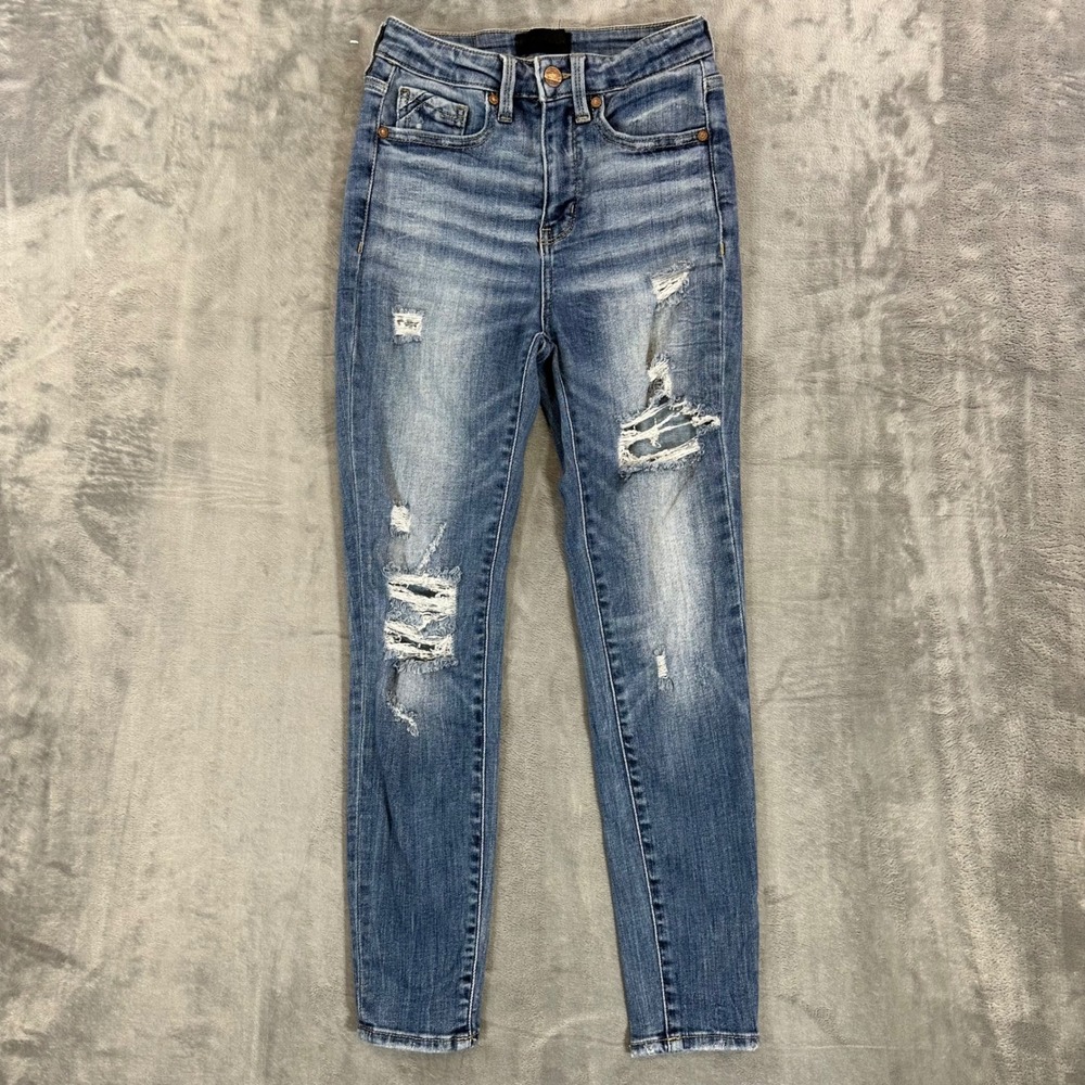 Buckle Black No 35 Ankle Skinny Jeans Womens Size 24 Distressed Blue Denim
